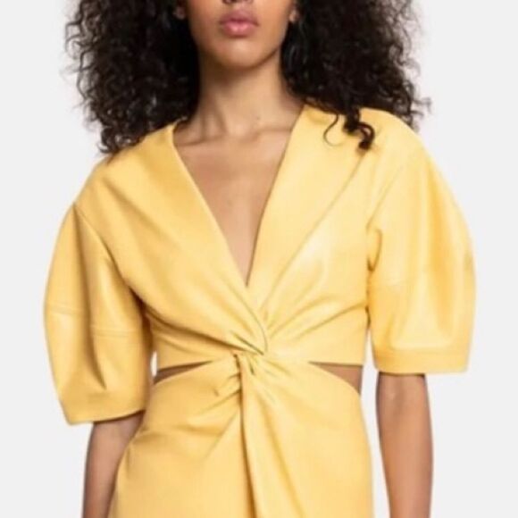 NWT ALC Yellow Faux Leather Cutout Mini Dress Size 0 - Picture 3 of 16